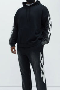 Sudadera con capucha de apliques de gran venta, OEM personalizada para hombre, estilo boxy, de felpa francesa lavada, con bordado desgastado y parche de apliques, MOQ bajo - Product Image 4