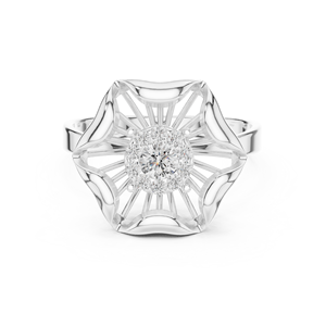 Anillos de oro macizo de 14k para mujer con diamantes de corte redondo minimalista en forma de racimo de flores, para regalo, compromiso, aniversario, boda - Product Image 5