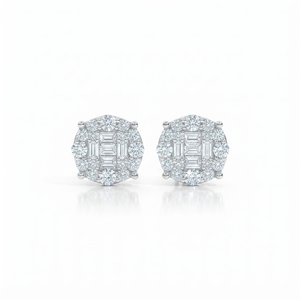 Élégantes boucles d'oreilles clous en or blanc massif 10K, serties en grappe avec diamants baguette de laboratoire, pour fiançailles et soirées, cadeaux tendance - Product Image 1