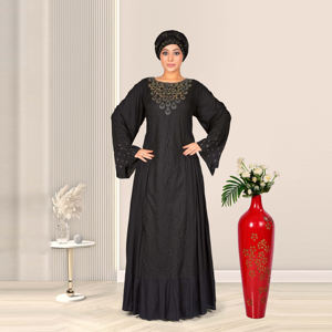 Vestido Maxi de Rayón Modesto para Mujer, Estilo Islámico de Oriente Medio, con Paneles de Red Rusos, Cuello Redondo y Manga Larga, para Eid - Product Image 5