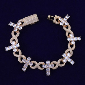 Pulsera de Cadena Cubana de Lujo Plateada para Hombre al por Mayor, 8MM-14MM, con Moissanita y Diamantes VVS, Diseño Hip Hop con Patrón de Cruz, Regalo IGI - Product Image 1