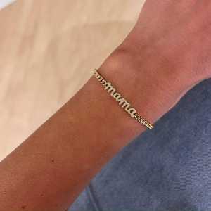 กำไลข้อมือเพชร Diamond Mama ทองคำแท้ 14K 18K ประดับเพชรทรงกลมแบบ Pave เพชรเพาะเลี้ยงในห้องปฏิบัติการ สลักชื่อแม่ ดีไซน์เรียบหรู โซ่แบบมินิมอล หนา สวยงาม - Product Image 2