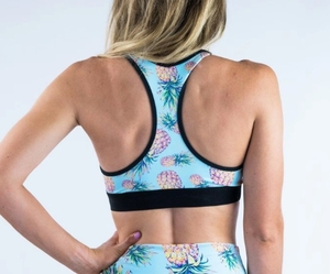 Sujetador deportivo para mujer con estampado de piña, espalda cruzada, cuello redondo, soporte medio, transpirable, para yoga y entrenamiento, con ribete en contraste - Product Image 6