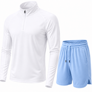 ชุดเสื้อและกางเกงขาสั้นผู้ชาย Fasmic International แบบซิป ¼ ตัว คอวี ผ้าถักสีพื้น โพลีเอสเตอร์ 100% ป้องกันขนร่วง แห้งเร็ว สวมใส่สบาย - Product Image 3