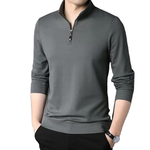 Polo de Punto Blanco de Manga Larga para Hombre, Cierre de Cremallera, Color Sólido, Corte Regular, Estilo Casual - Product Image 4