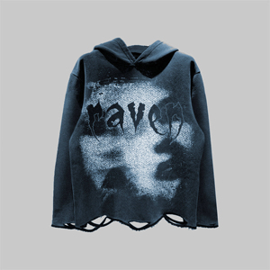 Sweat-shirt court à capuche Raven Gothic, coupe oversize, design découpé, imprimé par pulvérisation, en molleton bouclette pour homme, noir, style automne - Product Image 3
