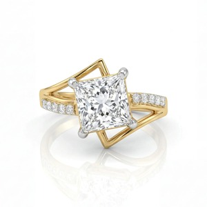 1.58 CTW Princess Cut Diamond Engagement <b>Ring</b> in 14KT Yellow Gold Geometric <b>Split</b> Shank <b>Ring</b> - Product Image 1