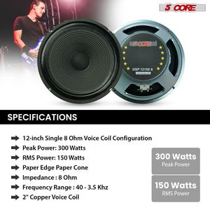 Altoparlante per Chitarra 5Core 12 Pollici 300W 8Ohm/16Ohm Magnete 40Oz Bobina 2 Pollici Driver per Amplificatore - Product Image 6