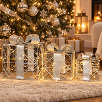 Décorations de Noël d'usine : Coffret cadeau rectangulaire lumineux en fer forgé, style campagnard européen et américain, pour sapin de Noël