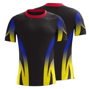 Chemise décontractée sportive pour homme, rouge et bleue, unie, à double boutonnage, sans col, imprimée par sublimation, à manches courtes, tricotée, séchage rapide, 100% coton - Product Image 4