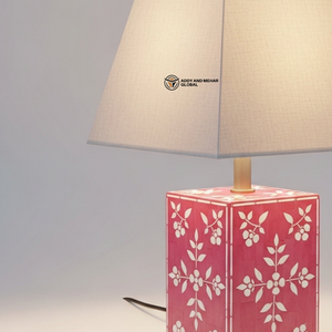 Lampe moderne en os rose incrusté avec abat-jour en tissu |   Éclairage de luxe pour salon et chambre à coucher - Product Image 2