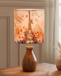 Paris Print Round Tabletop Lamp Decorative Bedside Desk Light with Vintage Wooden Base for Bedroom Living Room - Product Image 5