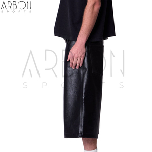 Pantalones Cortos de Cuero Auténtico Negros, Multibolsillos, Funcionales, de Alta Calidad, Hechos a Mano, Casuales, Holgados, para Venta al Por Mayor - Product Image 3