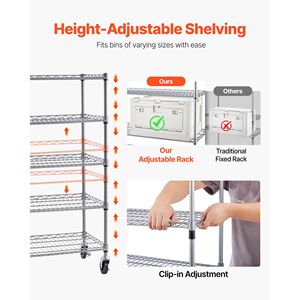 Sistema di Scaffalature in Acciaio a 5 Ripiani con Ruote, 12 Contenitori Organizzativi, Rack Mobile per Attrezzi con Ruote, Scaffali Multiuso - Product Image 4