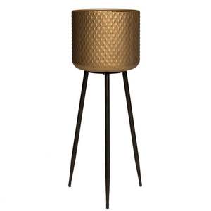 Support de pot de fleurs en métal texturé doré moderne de luxe, support de pot de fleurs en laiton nordique pour intérieur, support de pot de fleurs sur trépied en métal haut, décoration d'intérieur - Product Image 1