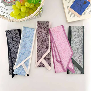 2026 New Arrival Women Geometric Floral Print Skinny Satin Scarf Girl Hair Bandana Neck Scarf Bag Handle <b>Decor</b> for Spring <b>Summer</b> - Product Image 1