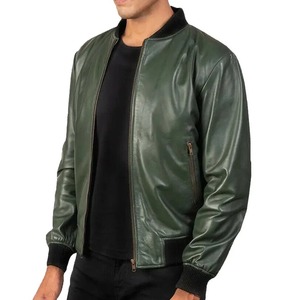 Chaqueta de Motociclista de Cuero Genuino en Verde - Product Image 3