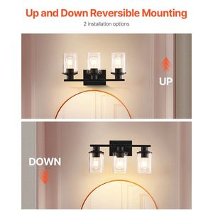 Lampada da Parete Moderna a 3 Luci per Bagno con Paralume in Vetro Trasparente E26, Applique Moderna per Specchio da Bagno - Product Image 6