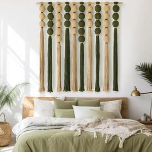Green Macrame <b>Wall</b> Hanging Macrame <b>Wall</b> <b>Decor</b> Black and White Sphericity Cotton Textile <b>Wall</b> Hanging - Product Image 1