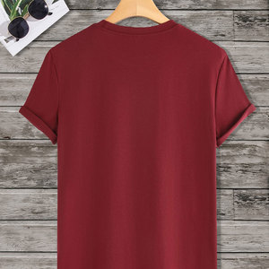 T-shirt en tricot à col rond pour homme, couleur bordeaux, manches courtes, coupe classique, couleur unie, style décontracté, t-shirt surdimensionné - Product Image 1