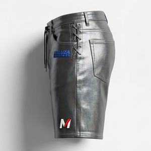 Unisexe, solide, en similicuir, écologique, respirant, séchage rapide, taille élastique, streetwear, cargo, style urbain, hip hop, style motard, tendance - Product Image 4