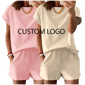 Ensemble deux pièces décontracté d'été pour femme 100 % coton, coupe classique, respirant, sans col, haut de sport et short à manches longues, longueur genou - Product Image 6