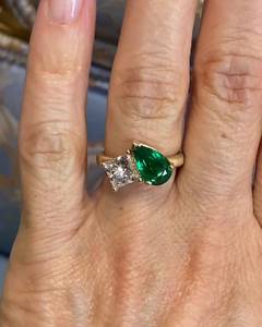 <b>Emerald</b> Gemstone Pear And Round Moissanite Toi Et Moi <b>Ring</b> 925 <b>Silver</b> Original Gold Plated Wedding Fine Gift for Girlfriends - Product Image 2