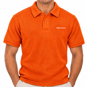 Camiseta Polo de Punto Tipo Waffle para Hombre, Color Naranja, con Logotipo Personalizado, Manga Corta, Texturizada, para Golf, Ropa Deportiva Informal - Product Image 1