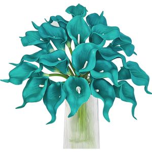 20 Pezzi di Calla Artificiali Color Teal, Bouquet per Matrimoni, Addio al Nubilato, Decorazioni per la Casa, Calla Finte. - Product Image 1