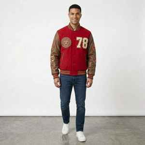 Men's Wool Varsity <b>Jacket</b> Leather Sleeves Chenille Embroidery Winter <b>Letterman</b> <b>Jacket</b> OEM - Product Image 4