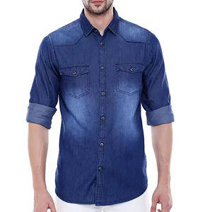 Chemises en denim tricotées à manches longues de qualité supérieure pour hommes, chemise décontractée pour hommes, produits les plus vendus, logo personnalisé, respirant - Product Image 3