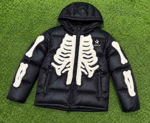 Veste matelassée noire personnalisée pour homme/femme, veste d'hiver chaude à capuche avec imprimé squelette 3D, vêtements de rue tendance - Product Image 6