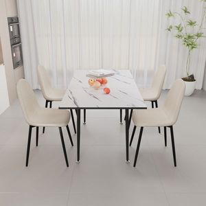 Tavolo da Pranzo Moderno Estensibile in MDF da 47-63 Pollici con Set di Sedie per 2-6 Persone, Tavolo Bianco con Tessuto Beige, Elegante Arredo Sala da Pranzo - Product Image 3