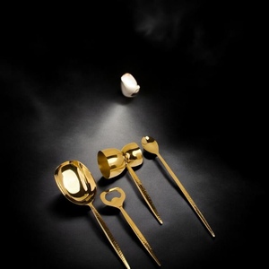 Gold Plated Serving Spoon Set <b>Mirror</b> Finish Long Handle Modern Luxury Metal Utensils Gift Ready - Product Image 1