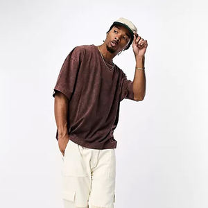 T-shirt personnalisé pour homme, imprimé délavé à l'acide, avec logo sur mesure, 100 % coton, séchage rapide, coupe ample - Vente en gros OEM - Product Image 3