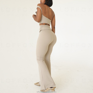 Leggings de yoga taille haute évasés pour femme, couleur unie, design froncé, sans couture, respirants, extensibles dans les quatre sens, Spandex/Nylon - Product Image 3