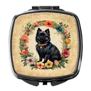 Spitz allemand Fleurs Miroir de maquillage de voyage compact Miroir décoratif de poche pliable pour femmes et filles Cadeau - Product Image 1