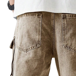 Pantalones Cargo de Mezclilla Marrón Vintage para Hombre, Corte Relajado, Multibolsillos, Estilo Urbano, Pierna Recta, Jeans Utilitarios, Ropa Casual para el Día a Día - Product Image 4