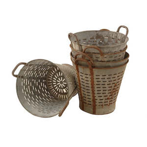 Panier vintage en métal galvanisé avec poignées, seau de rangement ovale rustique, décoration industrielle style ferme, pot de fleurs - Product Image 2