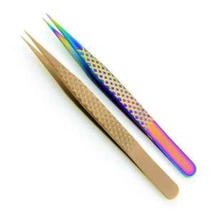 Pince à épiler professionnelle d'extension de cils en acier inoxydable de haute qualité 45 degrés pointes pointues incurvées fibre d'ensemble scintillante noire - Product Image 5