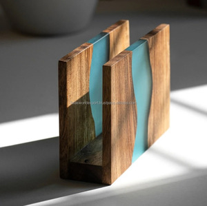 Servilletero de mesa de madera de acacia y epoxi transparente adecuado para cocina, comedor, comedor o al aire libre de Falak World Export - Product Image 2