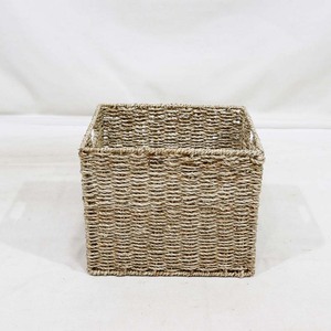 Panier de rangement multifonctionnel en jonc de mer naturel tressé, écologique, avec poignées découpées, pour décoration d'étagère de placard - Product Image 4