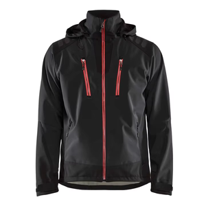 Veste en polaire à capuche noire pour homme, coupe-vent, fermeture éclair, vêtements d'hiver décontractés, coupe régulière, couleur unie, matière polyester - Product Image 1