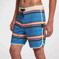 Shorts de bain pour hommes à carreaux bleu marine avec bande latérale, taille mi-haute, cordon de serrage, séchage rapide, respirant, style décontracté, 100 % polyester, longueur courte