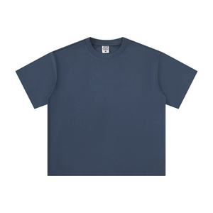 T-shirt tendance pour homme en coton épais, manches courtes, col ample, couleur unie, coupe oversize, avec impression en relief - Product Image 4