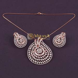 Haylen Designer Gold-Plated Zircon Pendant Earring Set for Bridal Wedding Festival - Product Image 2