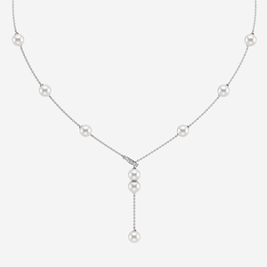 Collar de Cadena Lariat con Perlas Cultivadas de Agua Dulce de 6.5-7.0 mm y Diamantes Cultivados en Laboratorio de 18 Quilates para Mujer, Joyería Elegante - Product Image 4