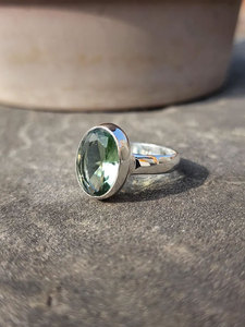 Large Oval Green Stone Ring <b>Silver</b> Plated Brass Ring Statement Natural Gemstone Jewelry Vintage Style for Women - Product Image 2