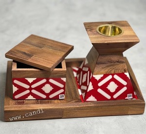 Juego de quemador de incienso de sándalo de madera con incrustaciones de hueso, bandeja Mubkhar hecha a mano, aromático, para uso espiritual y religioso - Product Image 3