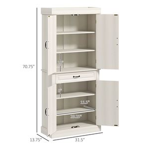 "Modern Freestanding <b>Kitchen</b> <b>Pantry</b> with 4 Doors 2 Large Cabinets & Drawer Distressed White MDF Wood" - Product Image 3
